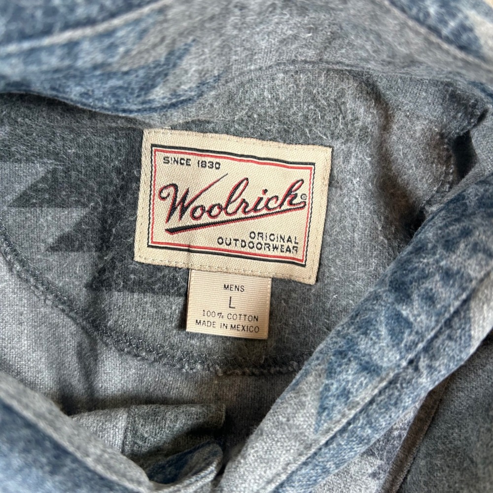 Woolrich Button Down Shirt Men Large Grey Blue Southwestern Aztec Cotton Flannel - Picture 4 of 12